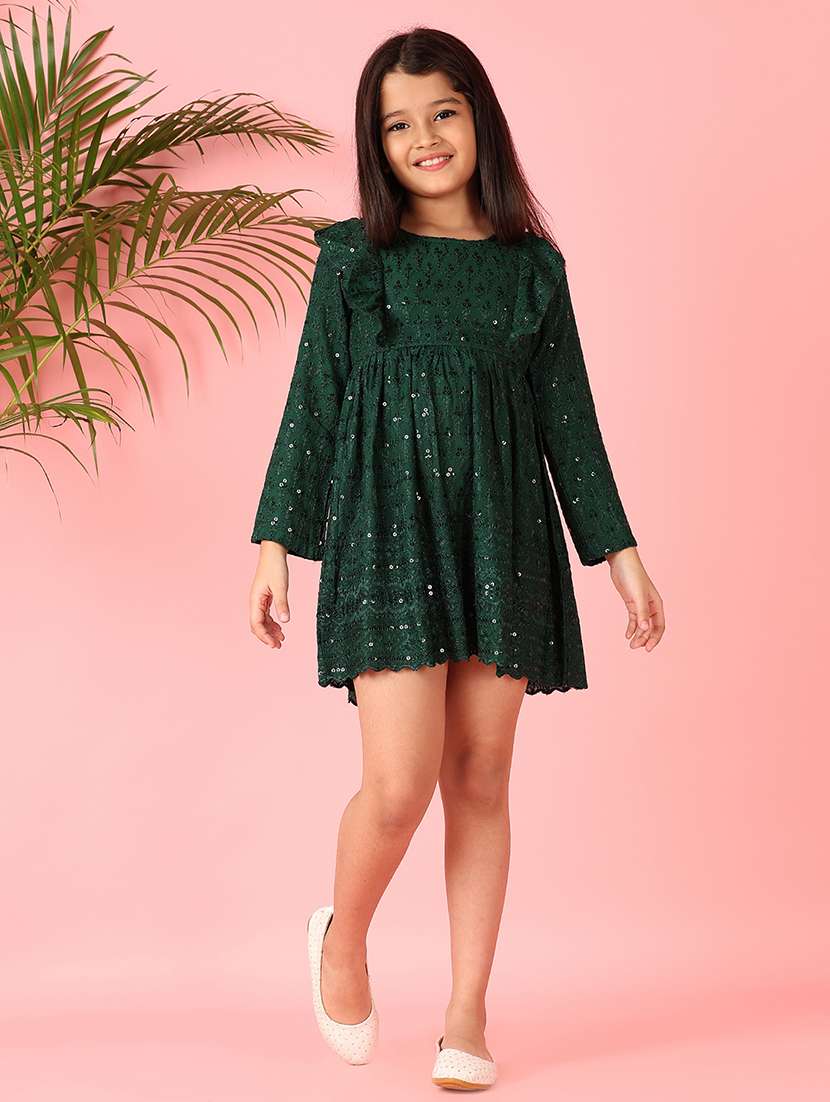 girls green sequined work frock