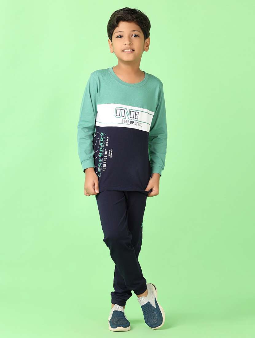 boys color block t-shirt & joggers full length sets - 21513405 -  Standard Image - 1