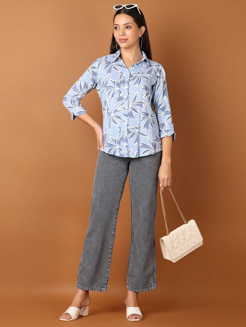 women light blue printed shirt top - 21513448 - Standard Image - 4