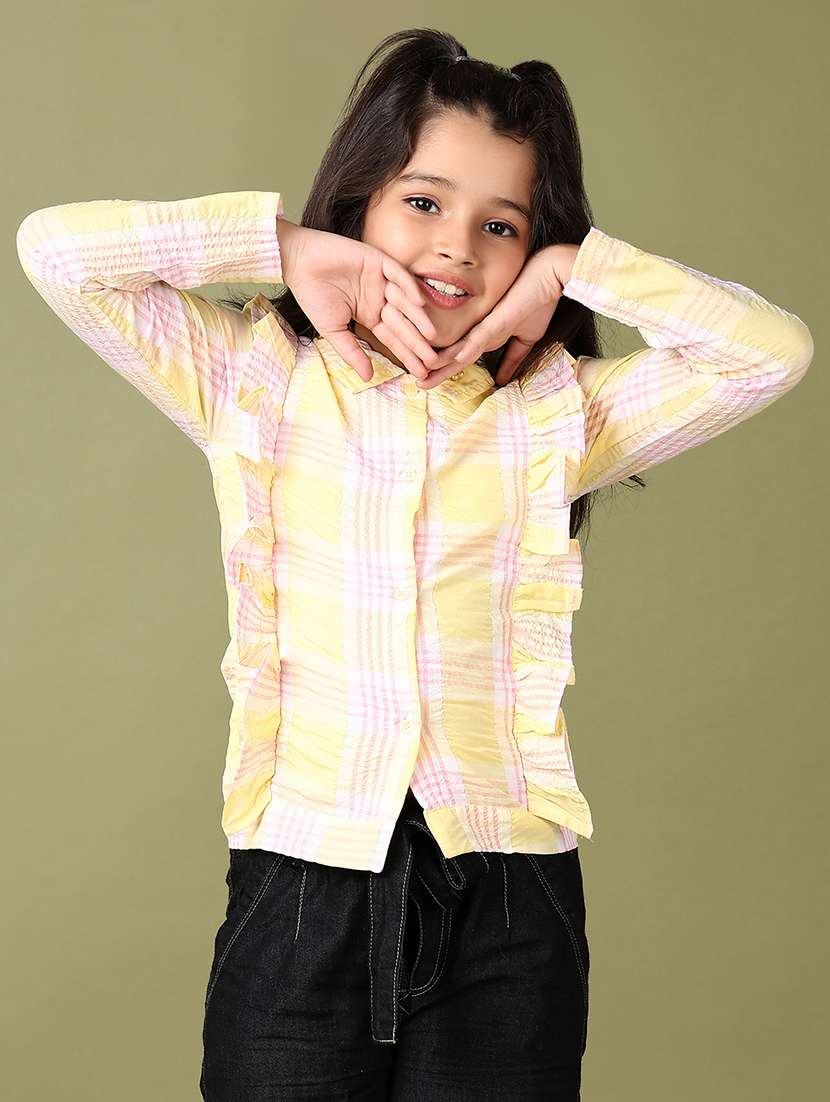 girls checks printed long sleeve top