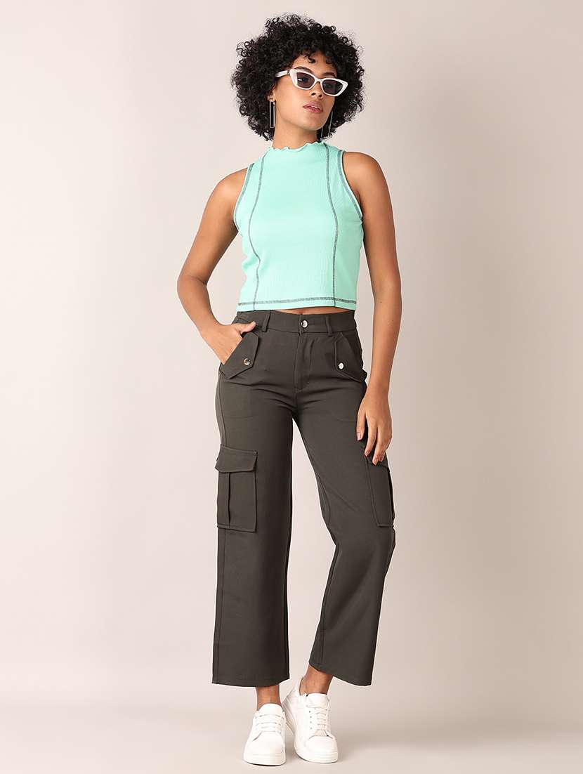 women solid mock neck sleeveless crop top - 21513508 -  Standard Image - 4