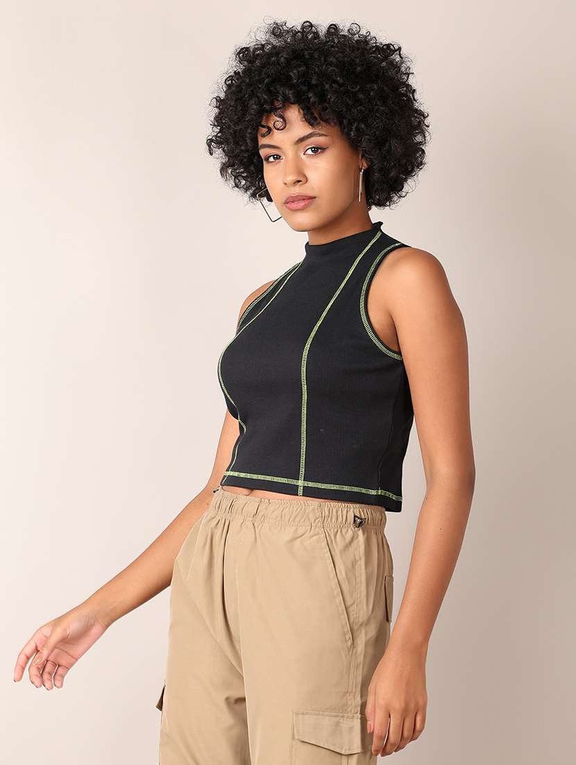 women solid mock neck sleeveless crop top - 21513509 -  Standard Image - 1