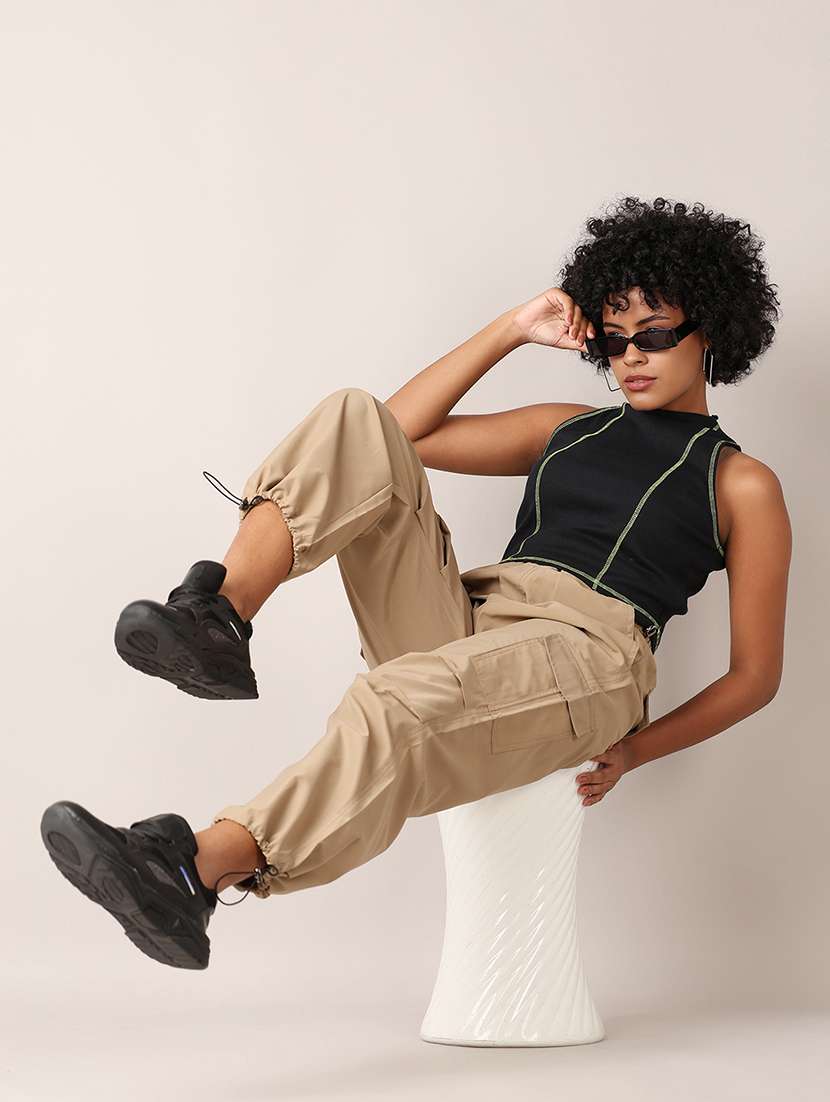 women solid mock neck sleeveless crop top - 21513509 -  Standard Image - 4