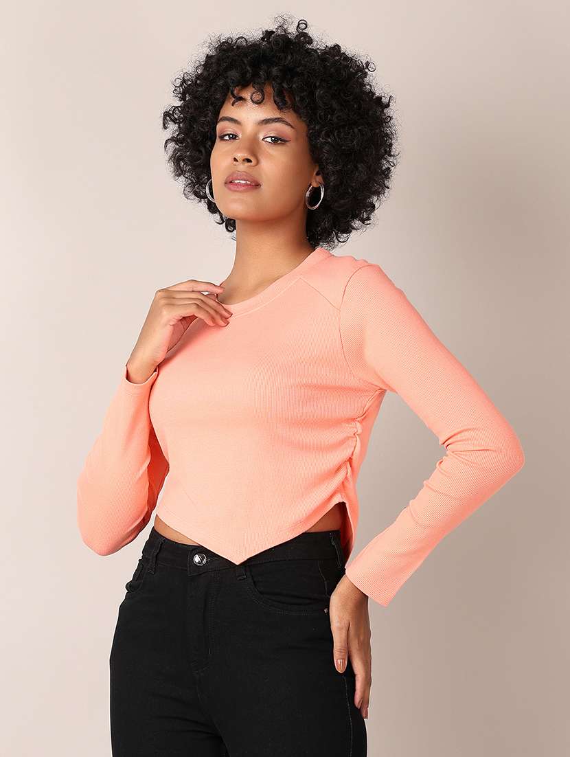 women solid long sleeves crop top - 21513532 -  Standard Image - 1