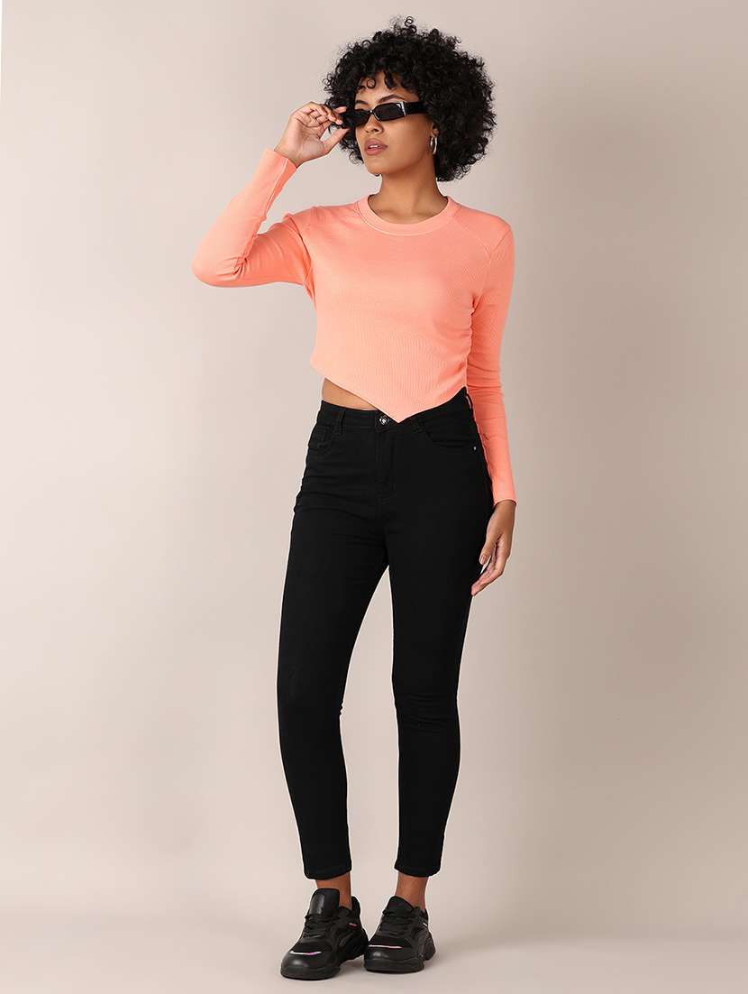 women solid long sleeves crop top - 21513532 -  Standard Image - 4