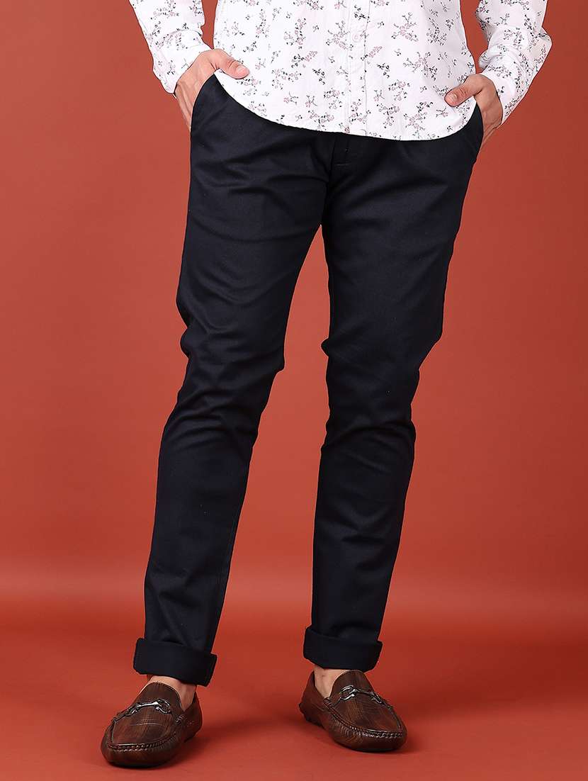 men mid rise solid chinos trouser - 21513539 - Standard Image - 1