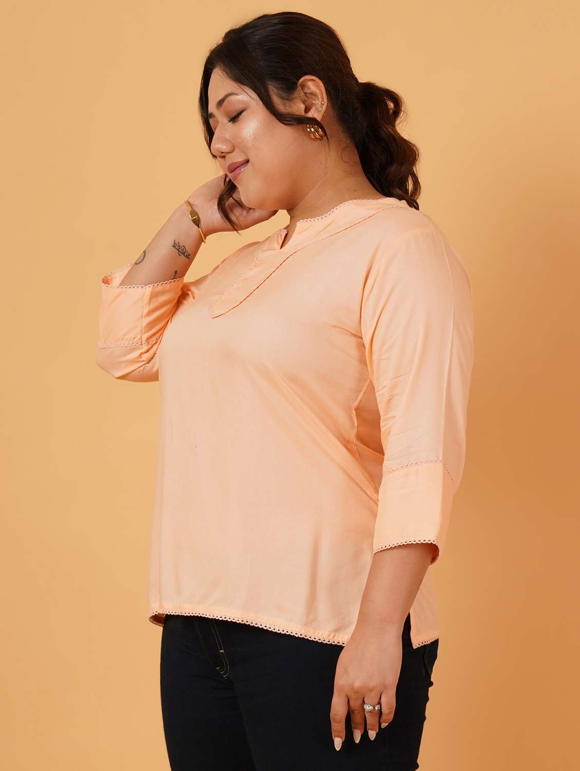 women solid notch neck plus size top - 21513820 -  Standard Image - 1