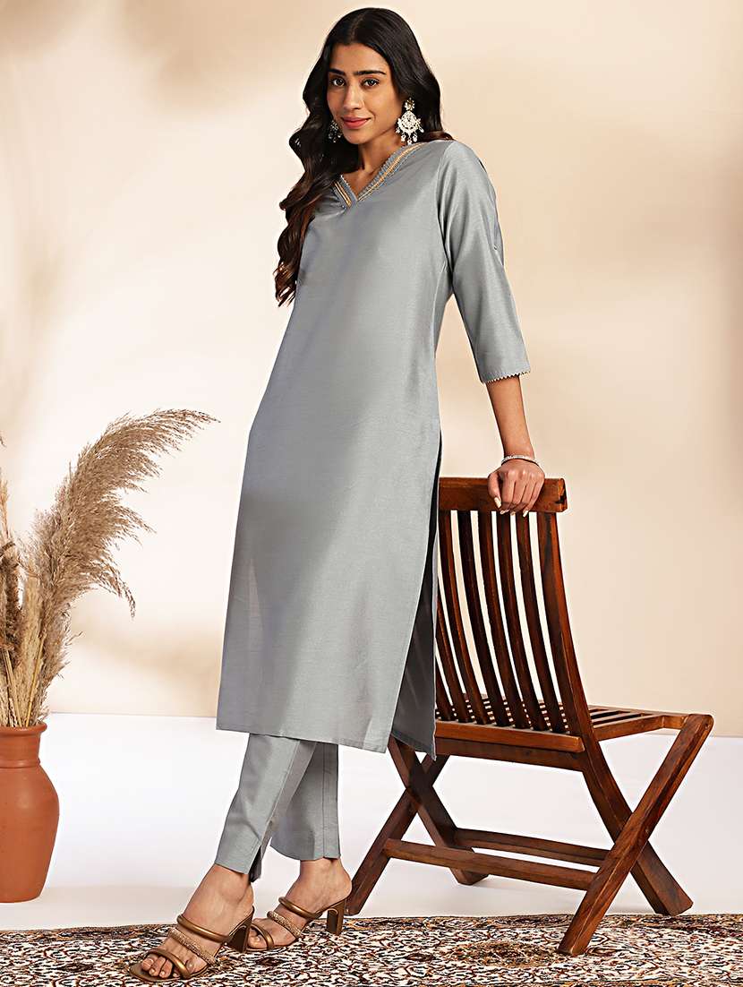 women three quarter sleeve kurta pant set - 21513884 -  Standard Image - 1