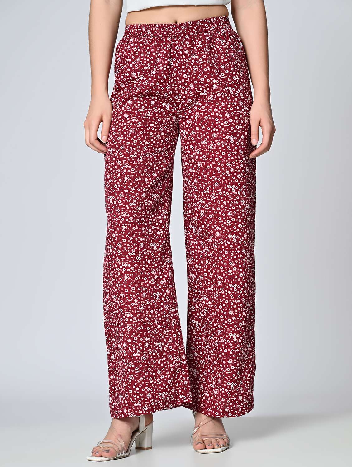 women maroon printe crepe palazzo