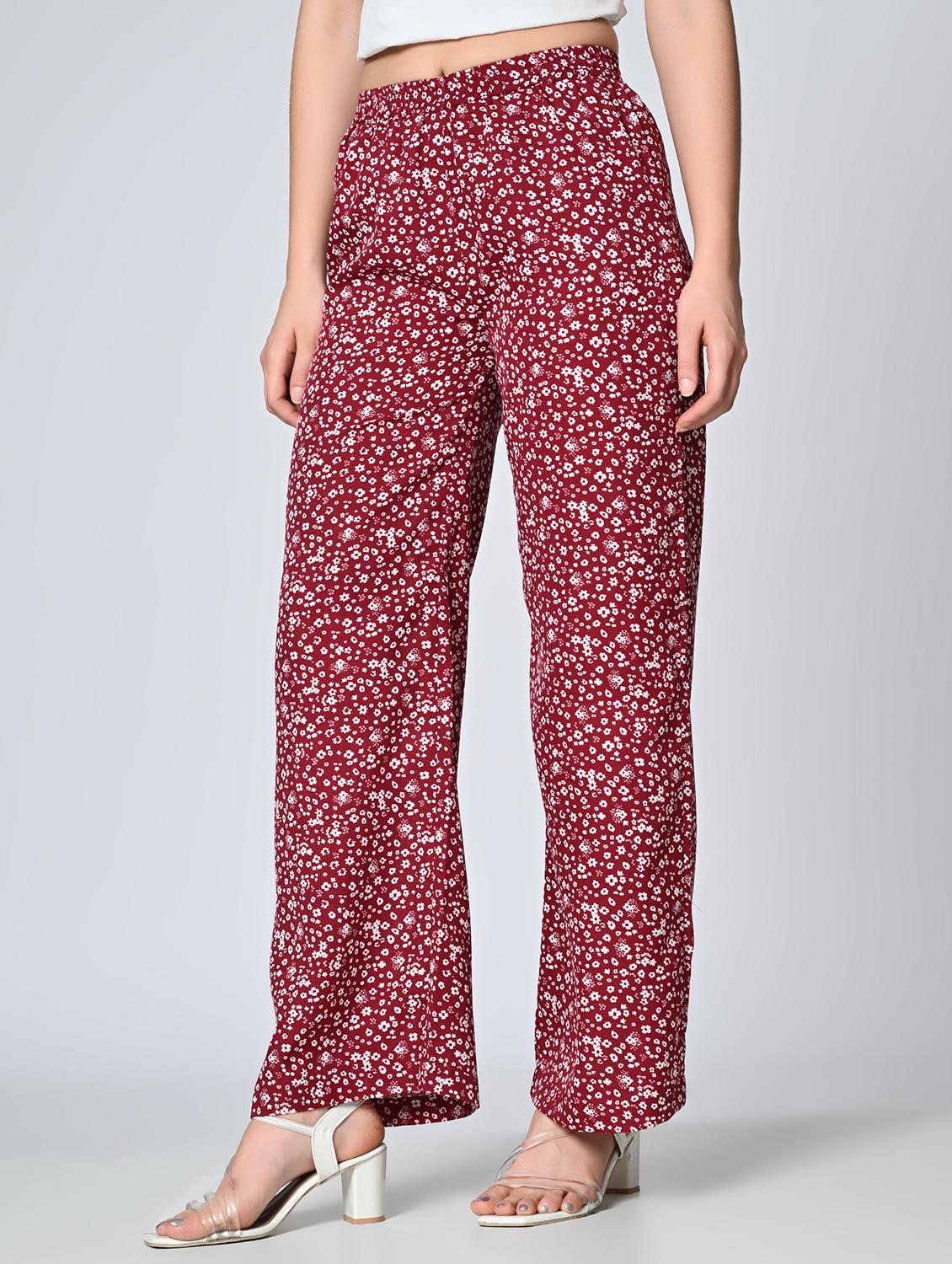 women maroon printe crepe palazzo - 21513905 -  Standard Image - 1