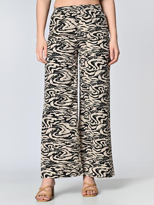 women beige printed crepe palazzo - 21513907 - Standard Image - 0