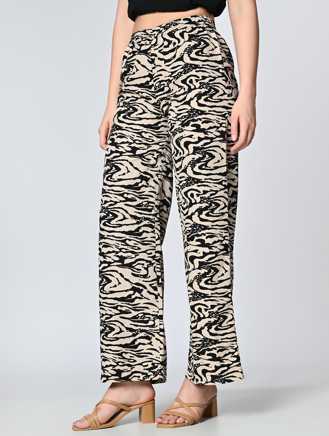 women beige printed crepe palazzo - 21513907 -  Standard Image - 1