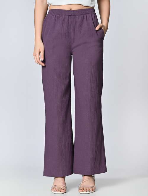 women purple polyester palazzo