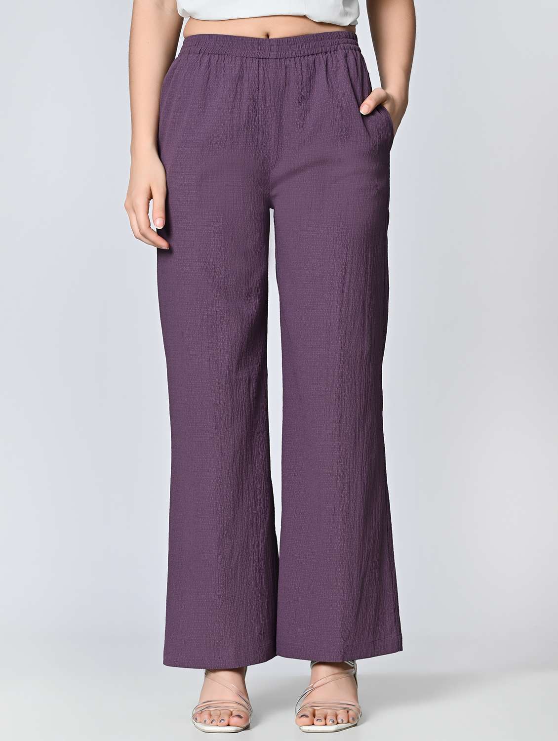 women purple polyester palazzo