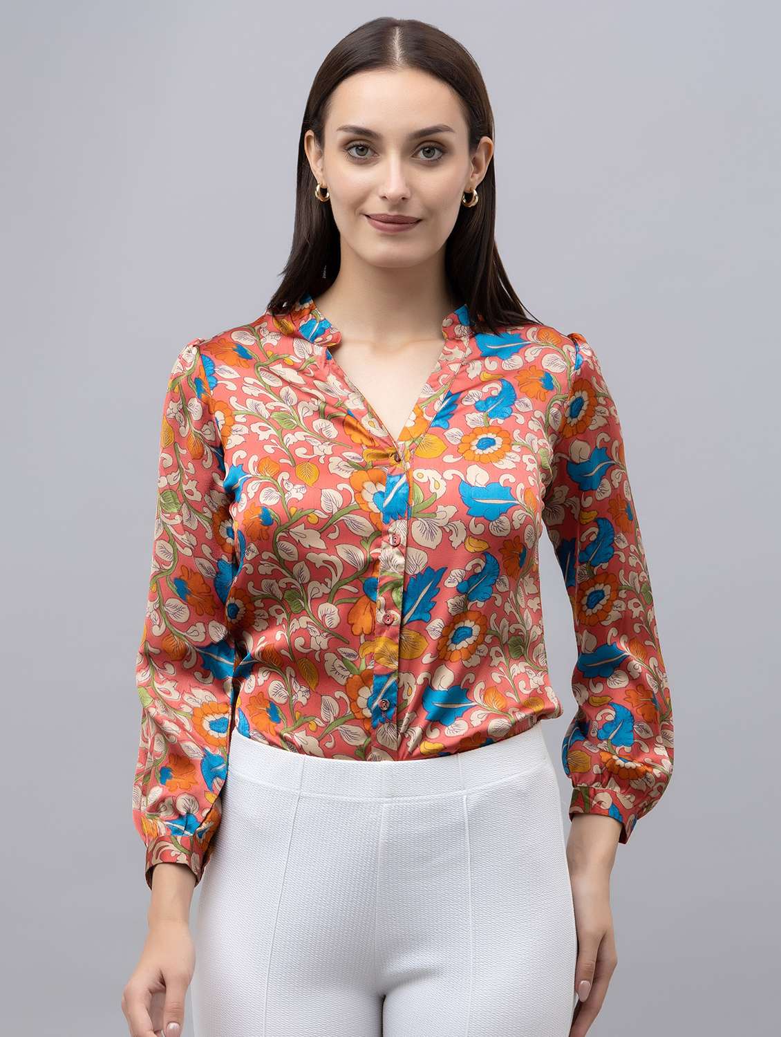 women red satin regular shirt