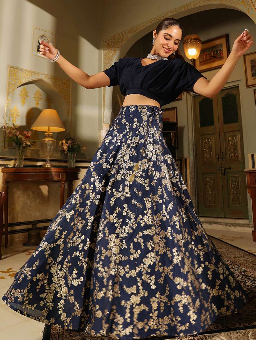 women navy blue flared lehenga - 21514019 -  Standard Image - 1