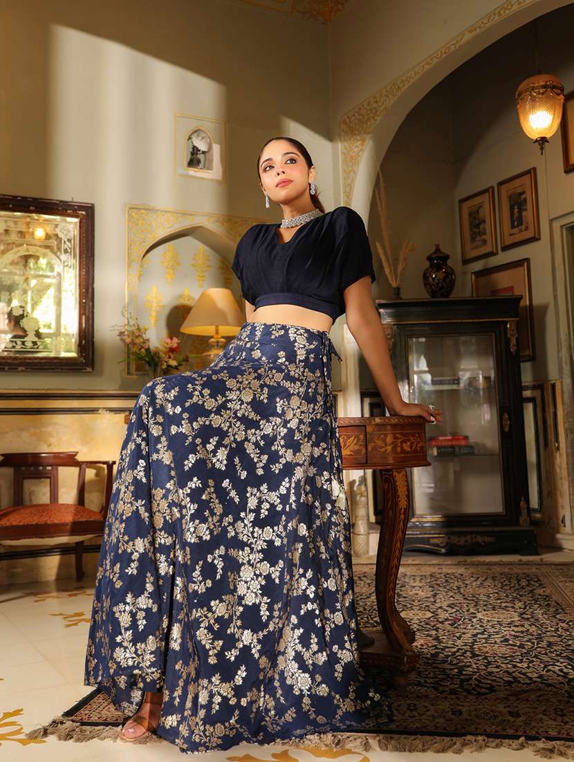 women navy blue flared lehenga - 21514019 -  Standard Image - 4