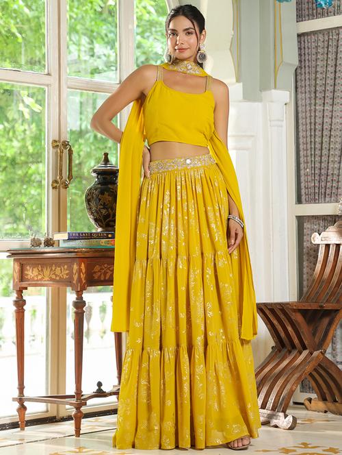 women yellow flared lehenga - 21514021 -  Standard Image - 0