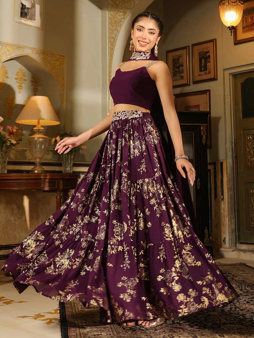 women purple flared lehenga - 21514025 -  Standard Image - 1