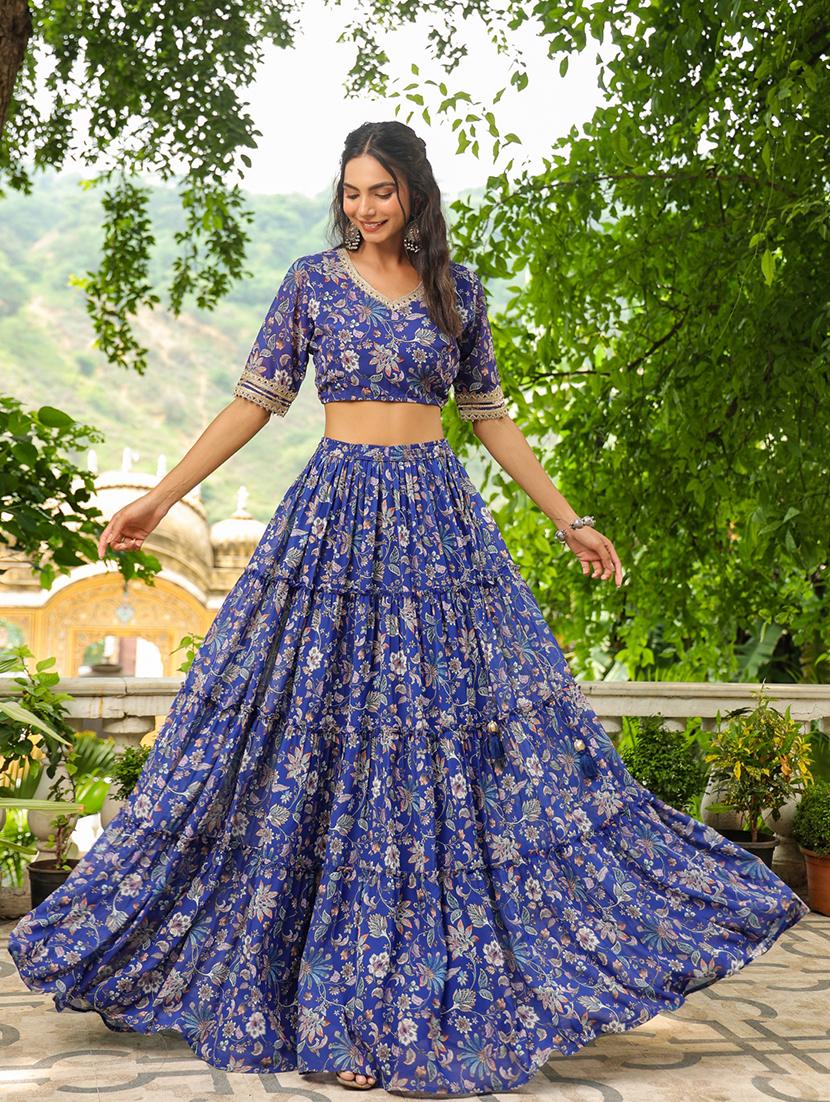women blue flared lehenga - 21514027 - Standard Image - 4