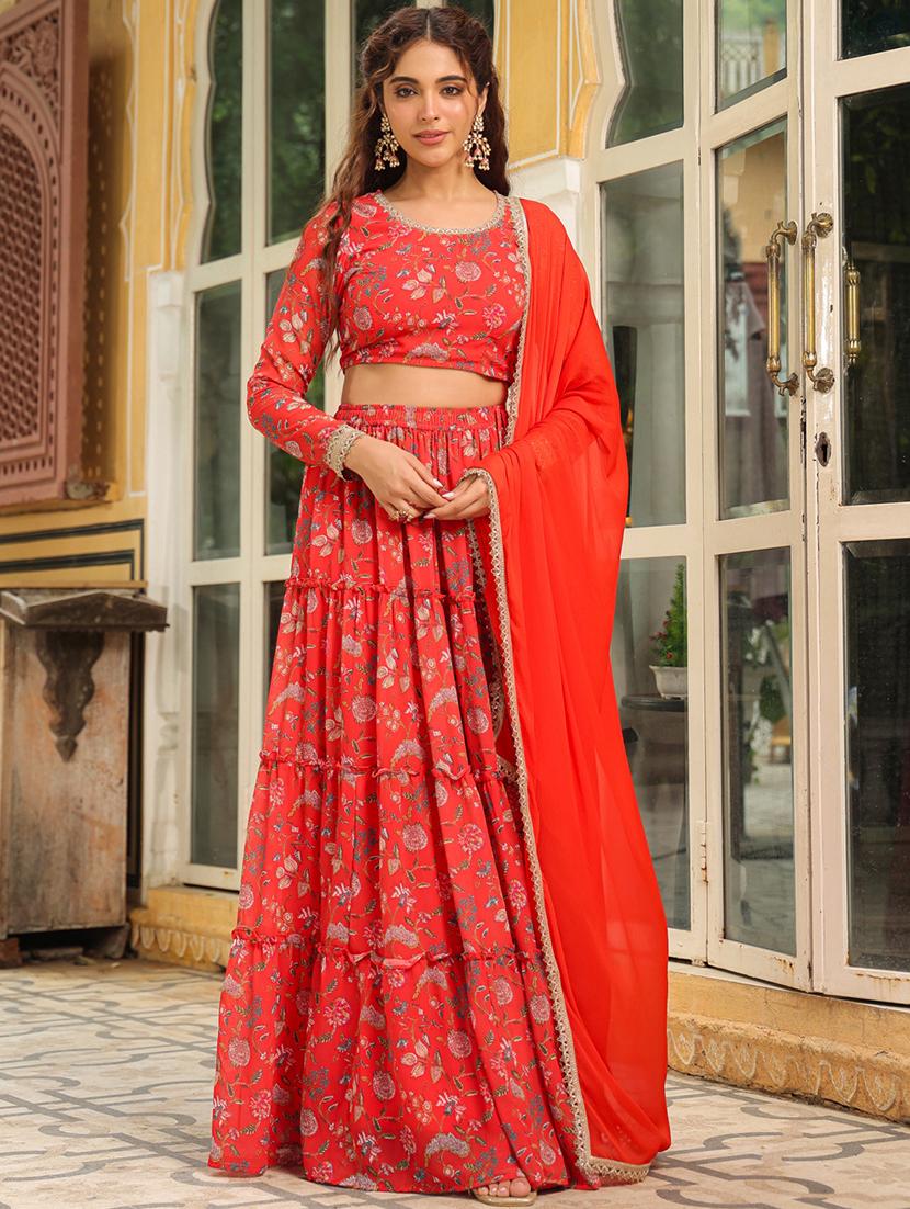 women red flared lehenga - 21514031 - Zoom Image - 0