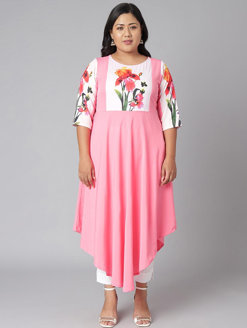 women pink crepe asymmetric kurta - 21514039 -  Standard Image - 1