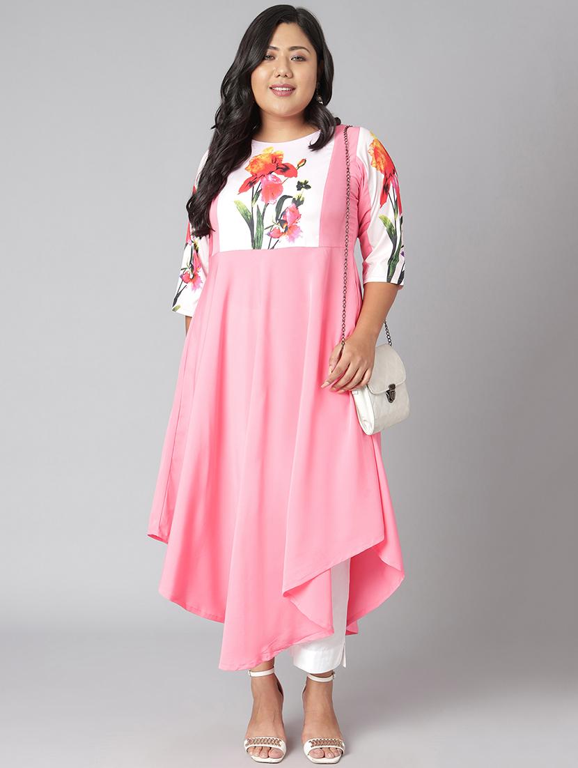 women pink crepe asymmetric kurta - 21514039 - Standard Image - 4