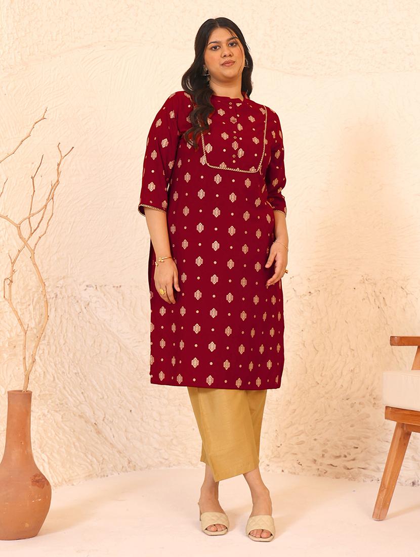 women maroon crepe straight kurta - 21514050 - Standard Image - 1