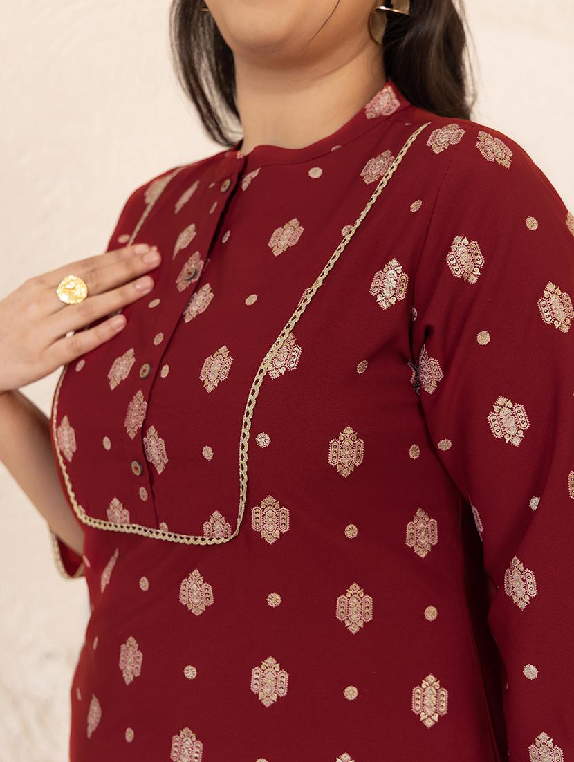 women maroon crepe straight kurta - 21514050 - Standard Image - 4