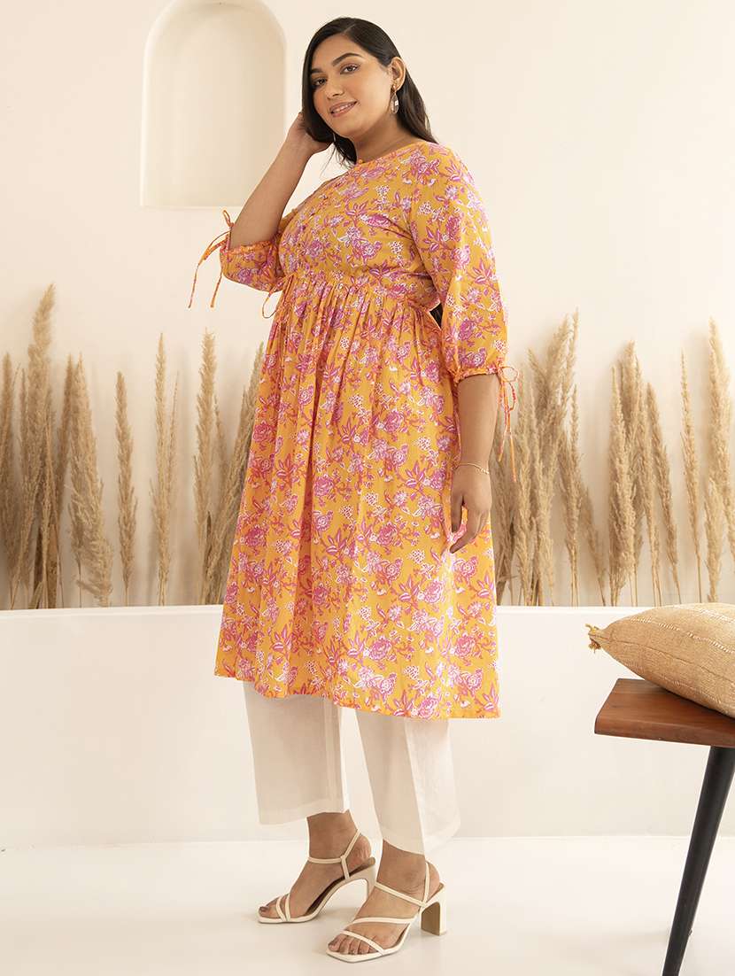women mellow yellow cotton a-line kurta - 21514073 -  Standard Image - 1