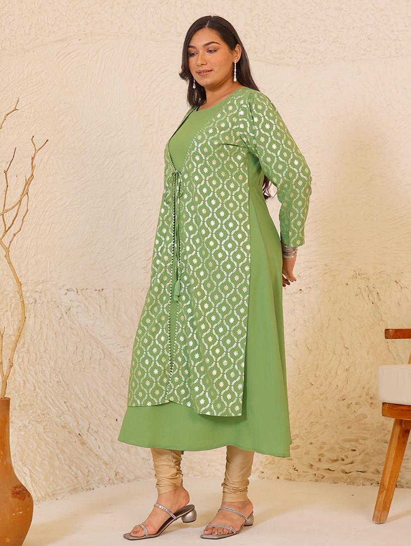 women green crepe a-line kurta - 21514078 - Standard Image - 1