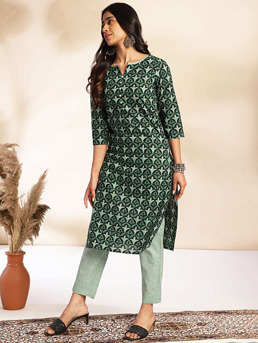 women three quarter sleeve kurta pant set - 21514085 -  Standard Image - 1