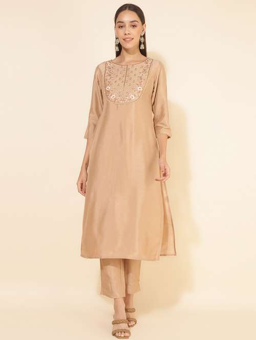 women beige kurta pant set - 21514143 -  Standard Image - 0