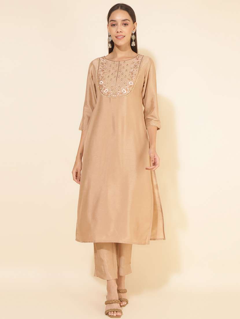 women beige kurta pant set
