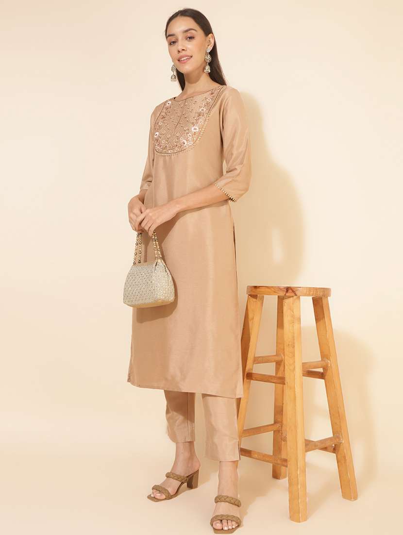 women beige kurta pant set - 21514143 -  Standard Image - 4