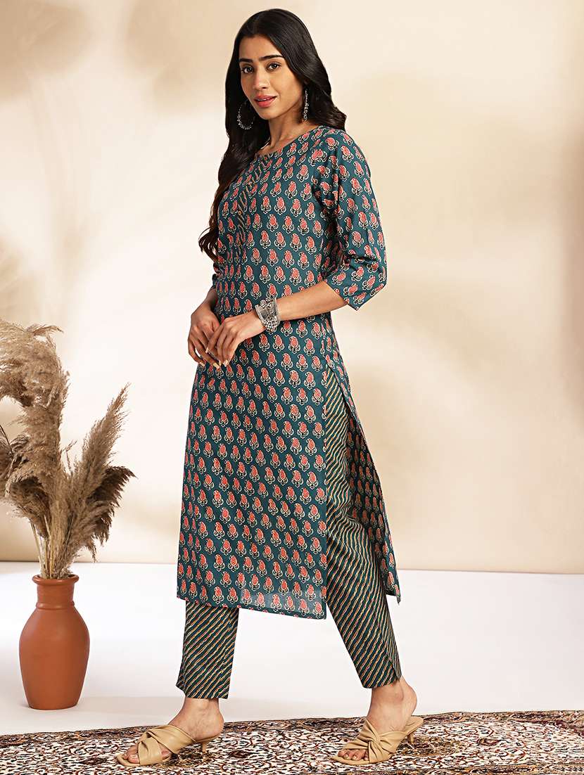 women teal kurta pant set - 21514144 -  Standard Image - 1