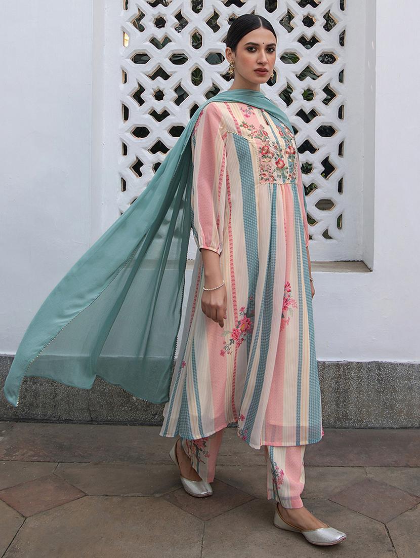 women three quarter sleeve kurta pant with dupatta set - 21514151 -  Standard Image - 1