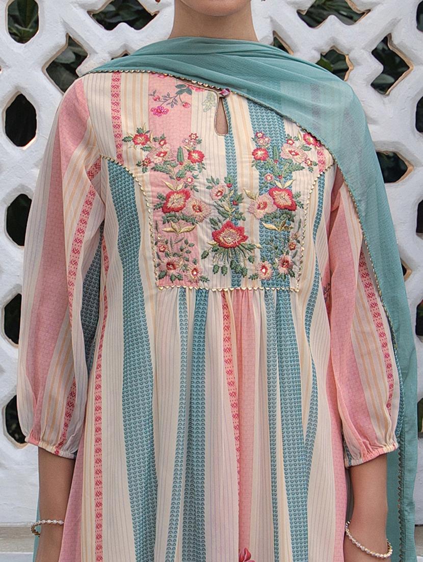 women three quarter sleeve kurta pant with dupatta set - 21514151 - Standard Image - 4