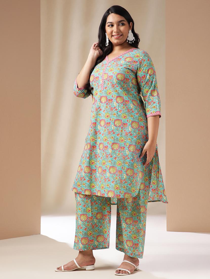 light blue floral printed kurta palazzo set - 21514163 - Standard Image - 1