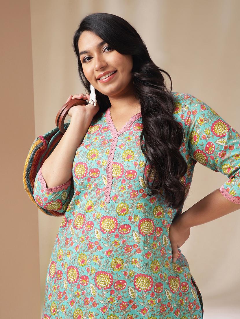 light blue floral printed kurta palazzo set - 21514163 - Standard Image - 4