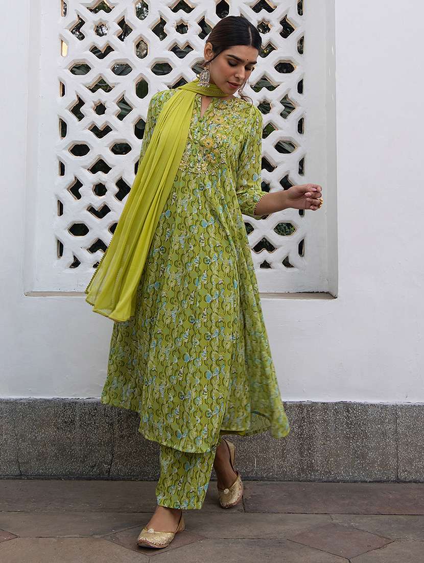green printed kurta pant set with dupatta - 21514174 -  Standard Image - 1