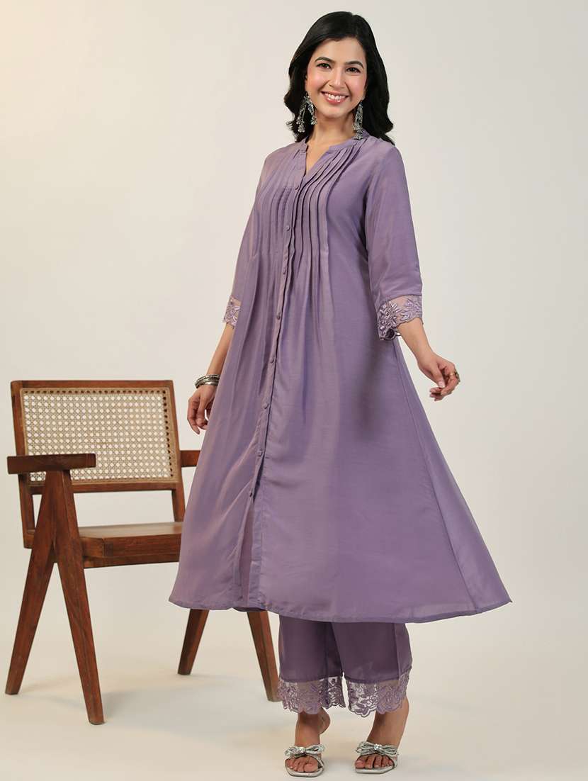lavender lace kurta pant set - 21514178 -  Standard Image - 1
