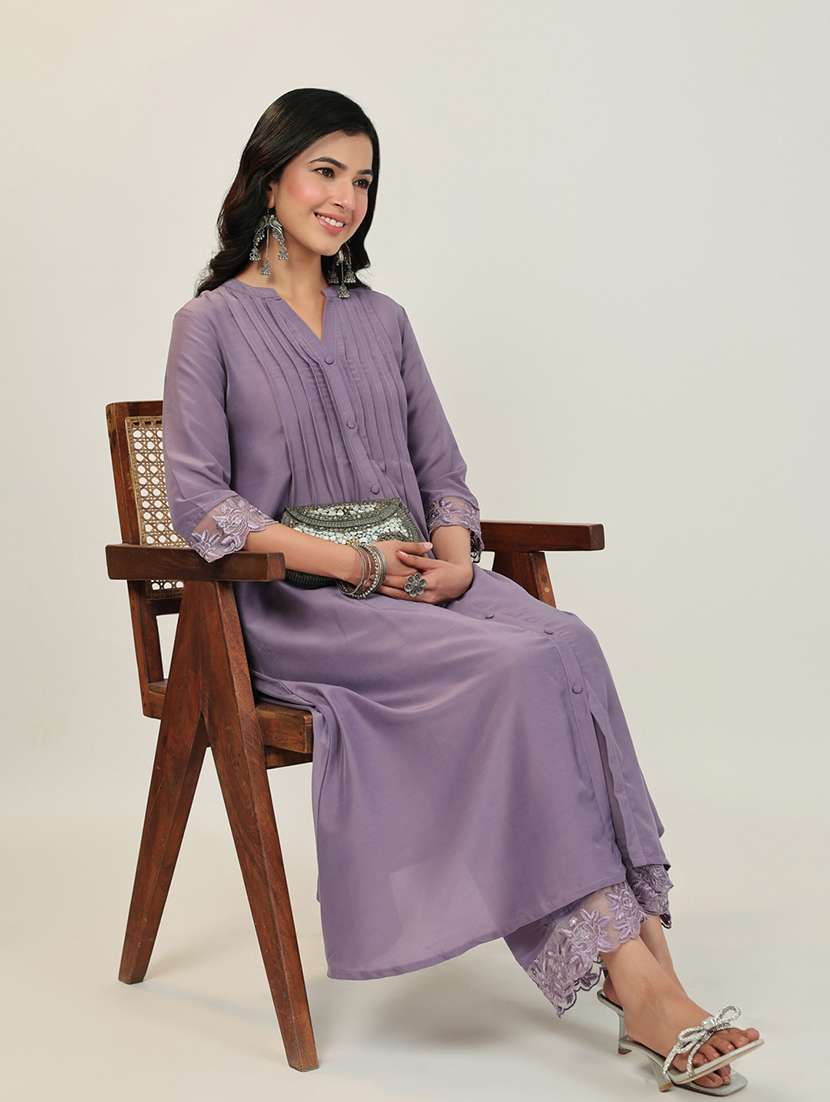 lavender lace kurta pant set - 21514178 -  Standard Image - 4