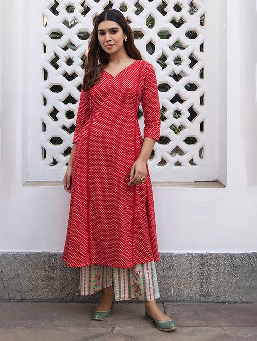 women v neck printed kurta palazzo set - 21514184 -  Standard Image - 0