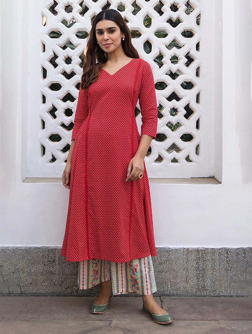 women v neck printed kurta palazzo set - 21514184 -  Zoom Image - 0