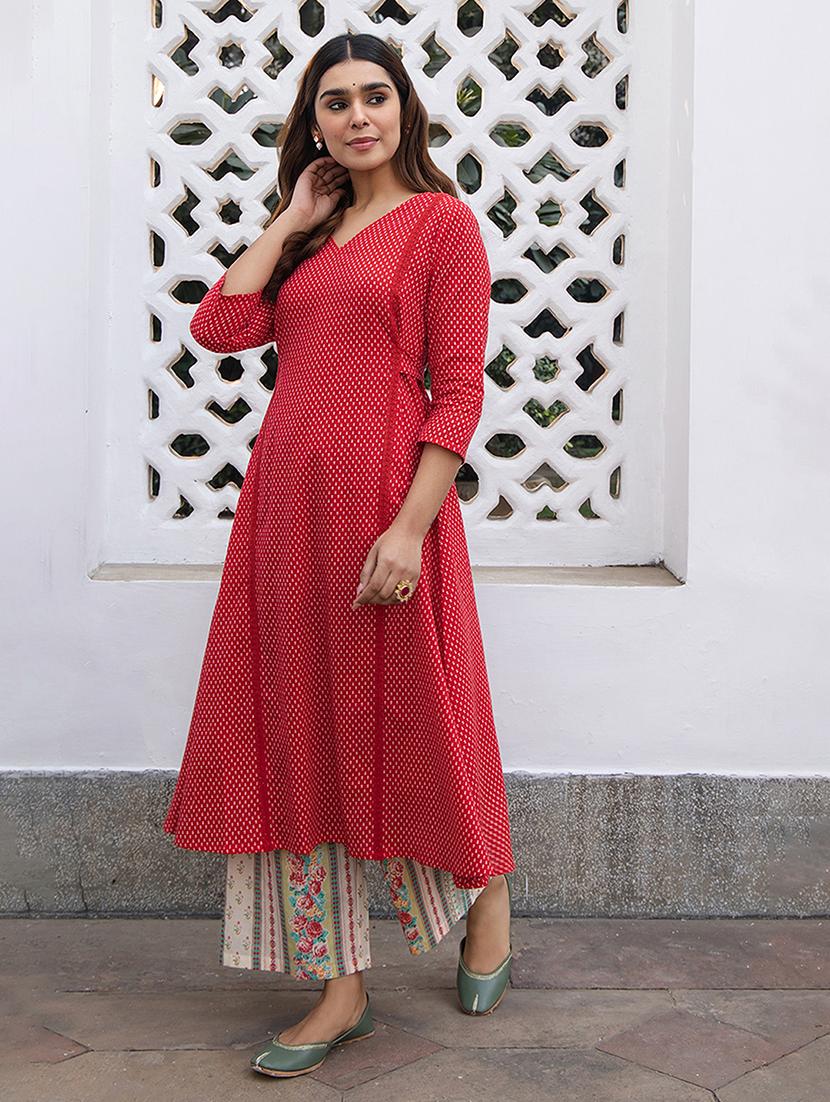 women v neck printed kurta palazzo set - 21514184 -  Standard Image - 1