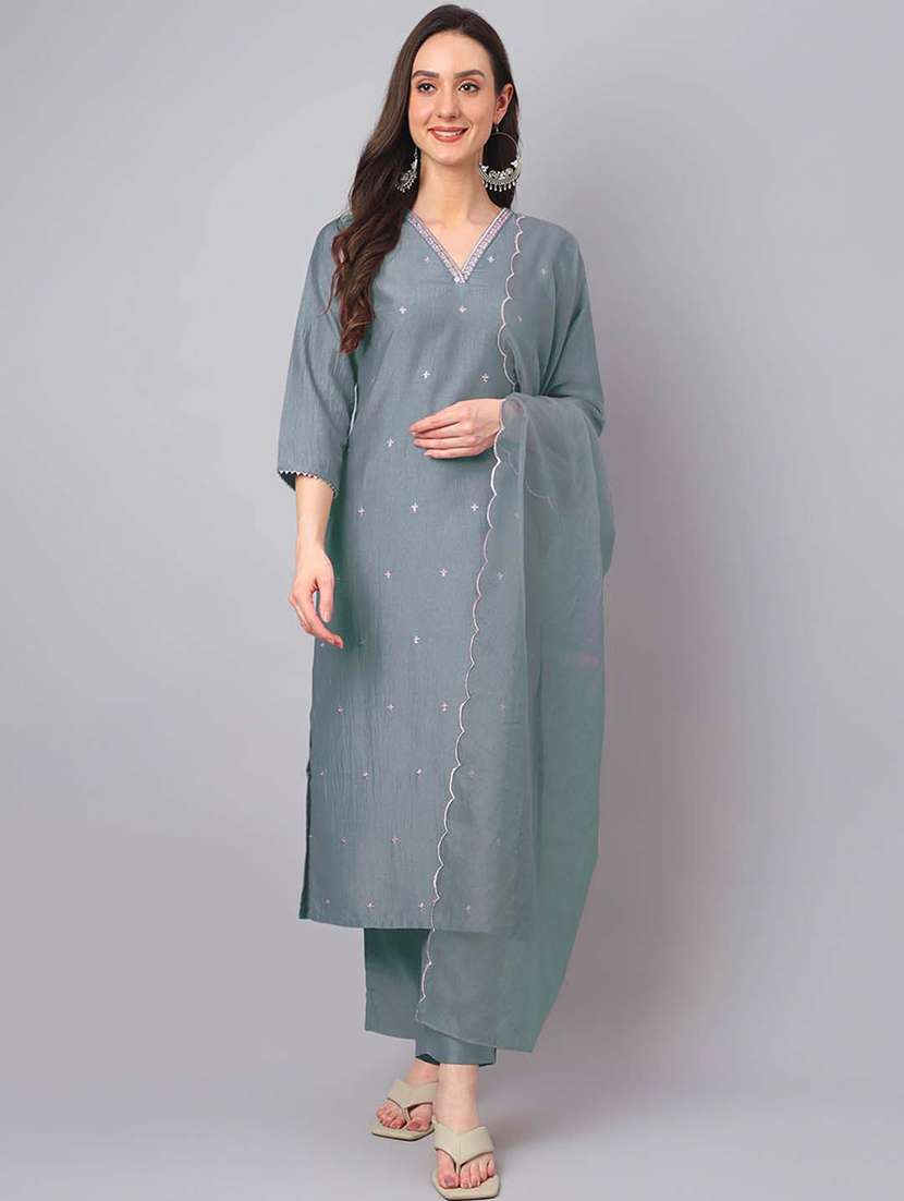 blue silk blend kurta pant  set - 21514188 -  Standard Image - 1