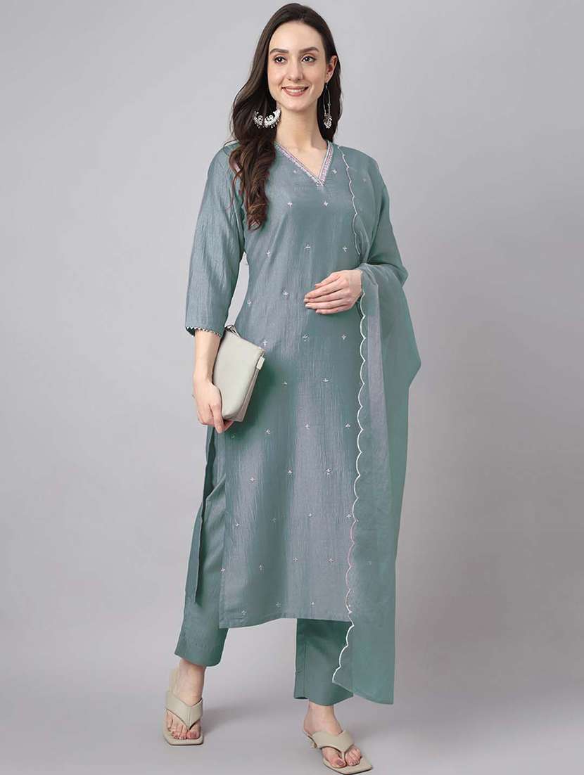 blue silk blend kurta pant  set - 21514188 -  Standard Image - 4