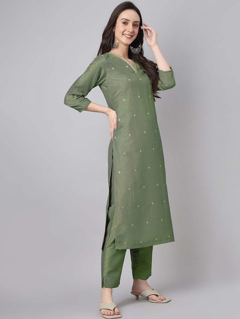 women three quarter sleeve kurta pant with dupatta set - 21514189 -  Standard Image - 1