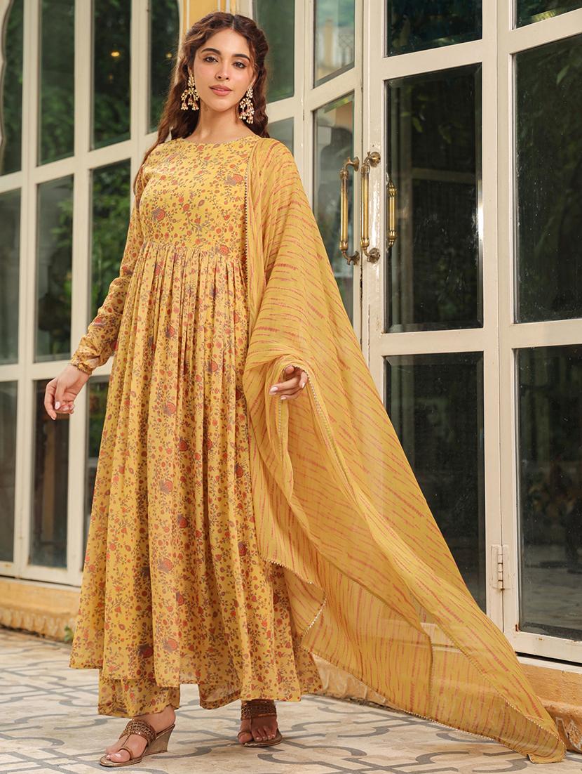 mustard floral printed kurta palazzo set with dupatta - 21514206 - Standard Image - 4